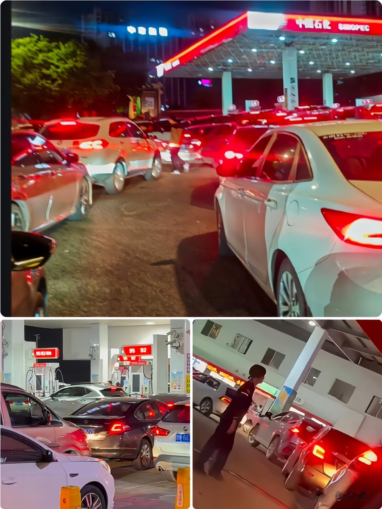 听说了吗？昨晚加油站又堵疯了，车队排得一眼望不到头。
一群人连夜赶过来加油，都怕