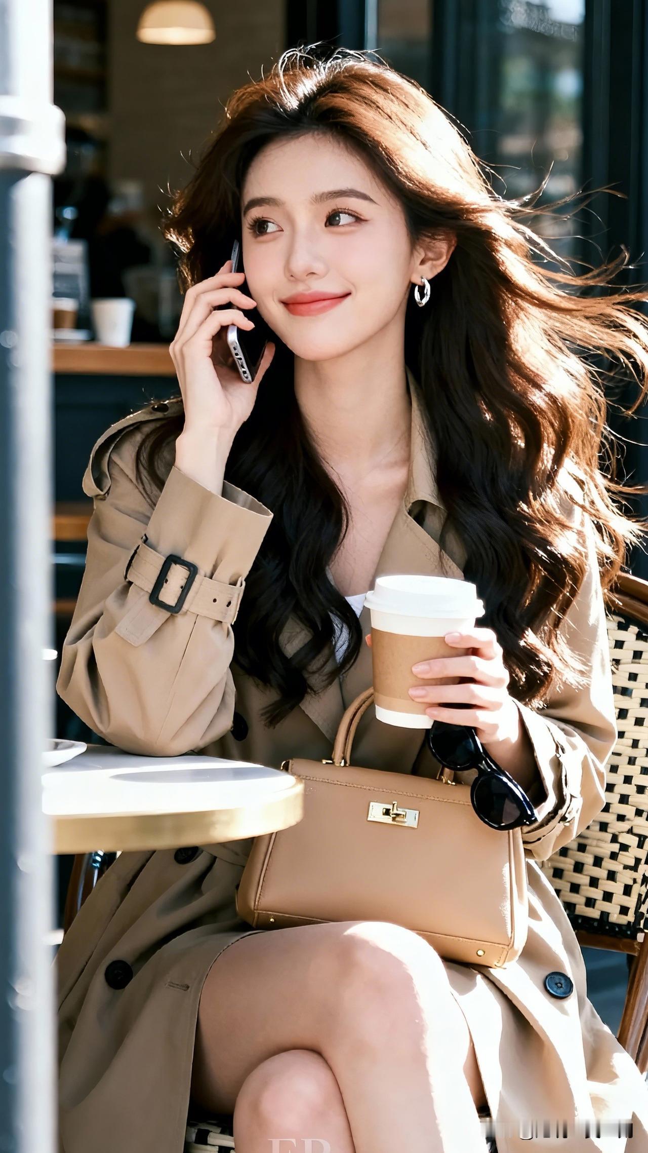 风中话旧情，咖啡暖心情。女星谁最耀眼 阳光下的咖啡时光，优雅穿搭，轻松自在。