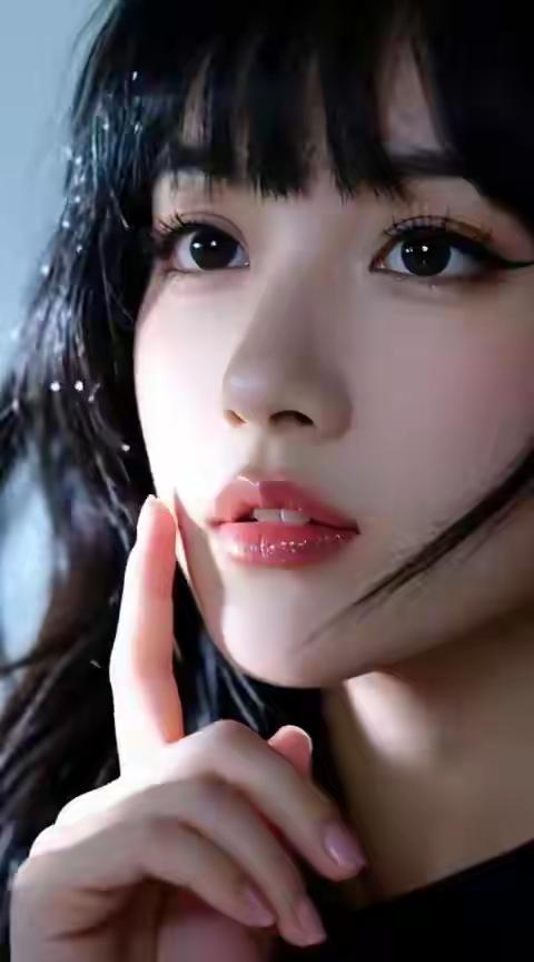 黑发红唇，轻抚面颊，温柔似水，迷人至极💋💖🌹