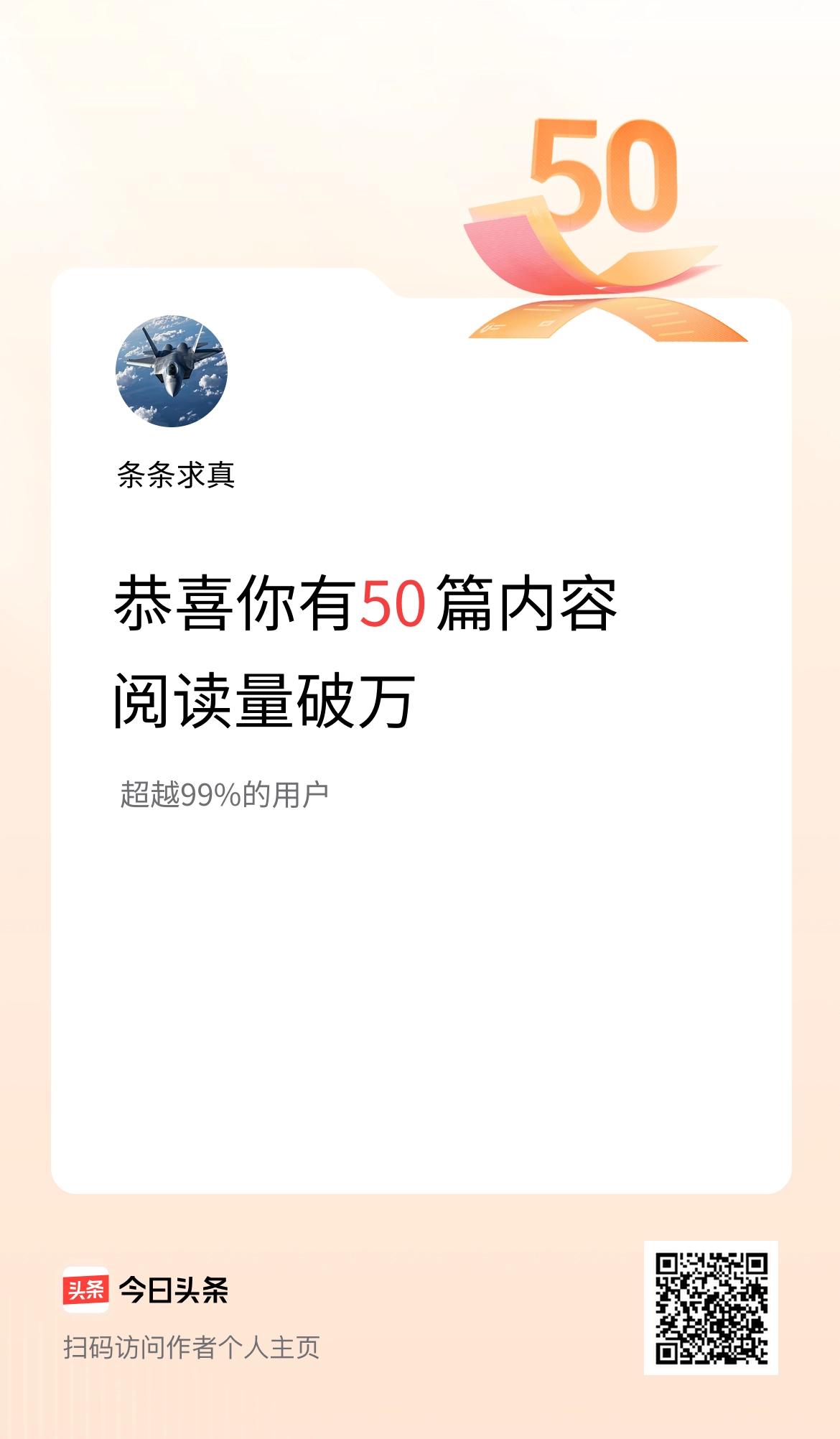 我在头条有50篇内容阅读破万了！