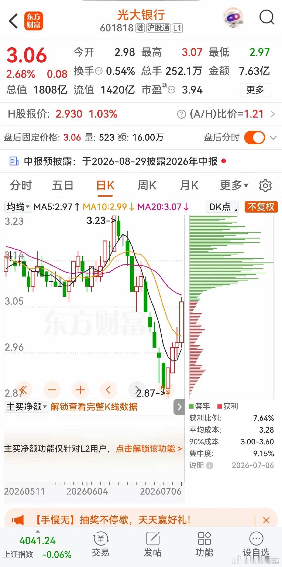 AI复盘：光大银行A股今日走势情况及展望一、今日行情数据收盘表现：光大银行A股今