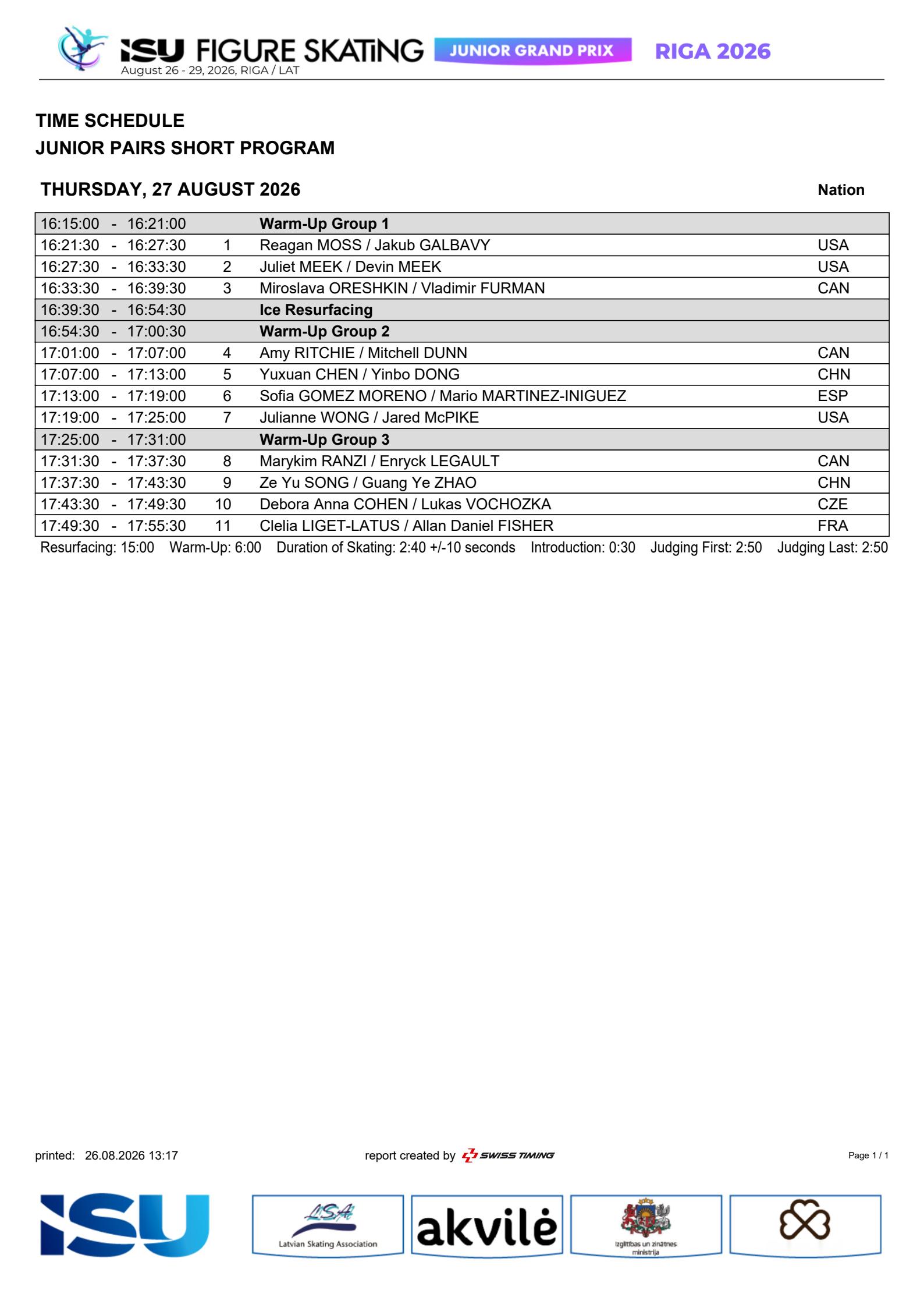 2026jgp拉脱维亚站 jgp拉脱维亚站8.27日开赛！！直播地点：企鹅体育慕