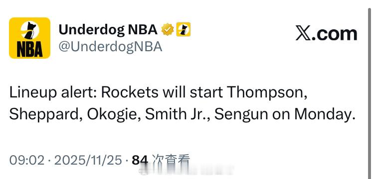 不出所料，火箭今日首发：谢泼德、奥科吉、阿门、小贾、申京