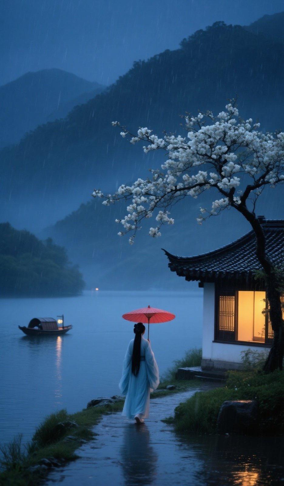 上联：雨落江南千重影；
下联：风摧塞北百度云。