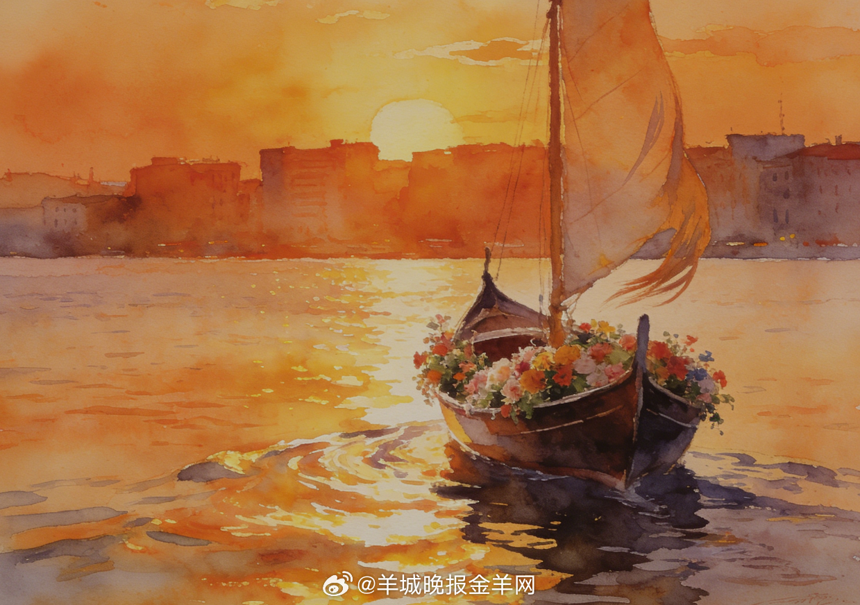 #晚安# 花船轻摇渡晚风，夕阳吻遍城市边际线，橘色霞光漫染水波，把今日的温柔都妥