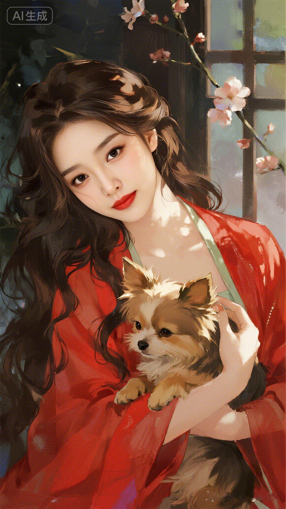 温柔少女与萌宠的温馨时光🌸🐶