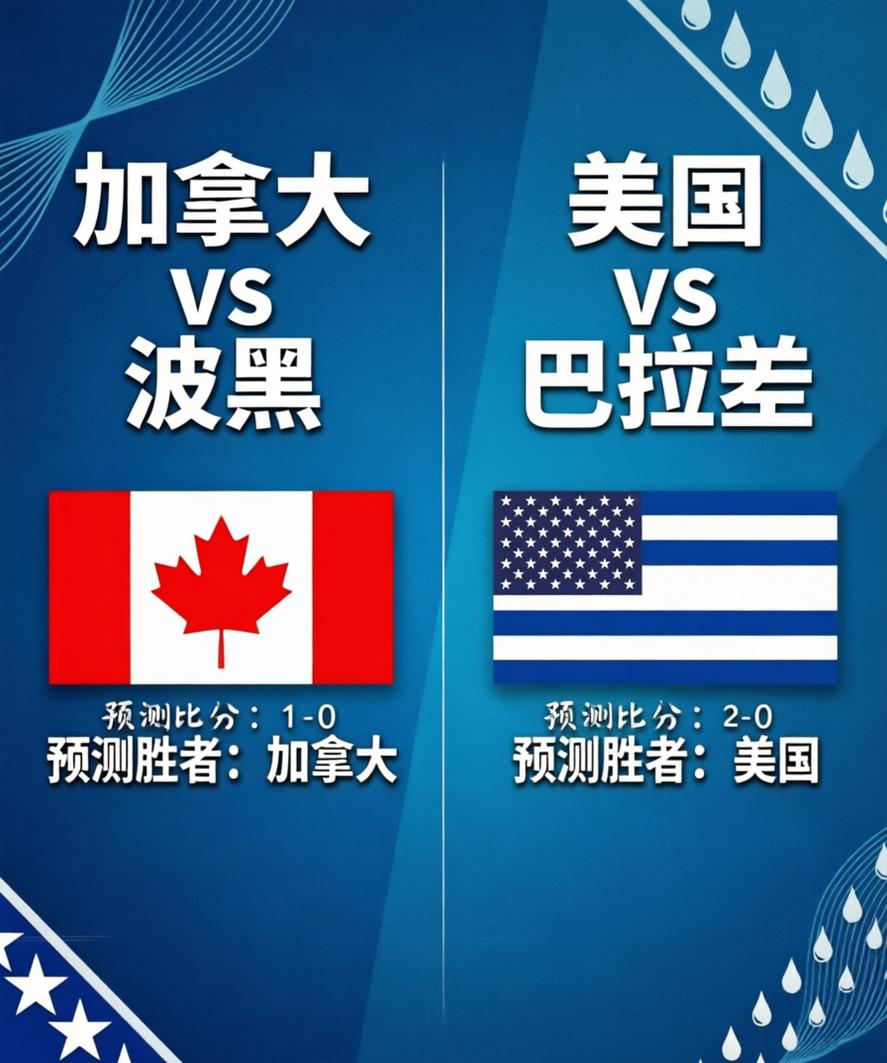 明日球赛预测：

加拿大1：0波黑
美    国2：0巴拉圭

立帖不删！