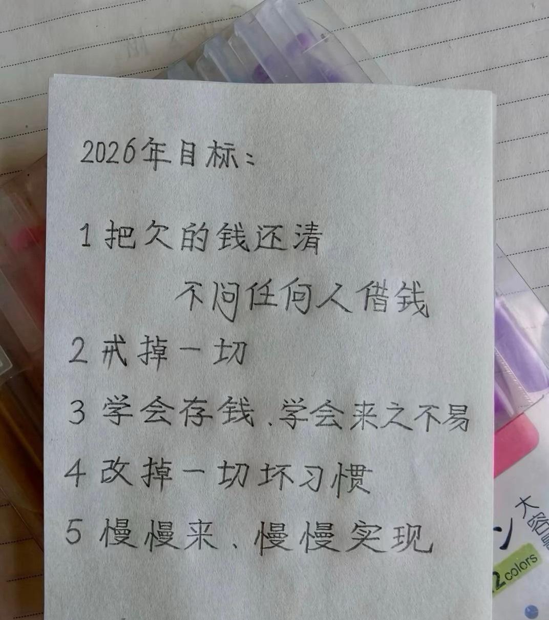 在本子上写下2026年的目标：第一，把欠的钱全部还清，再也不向任何人开口借钱；第