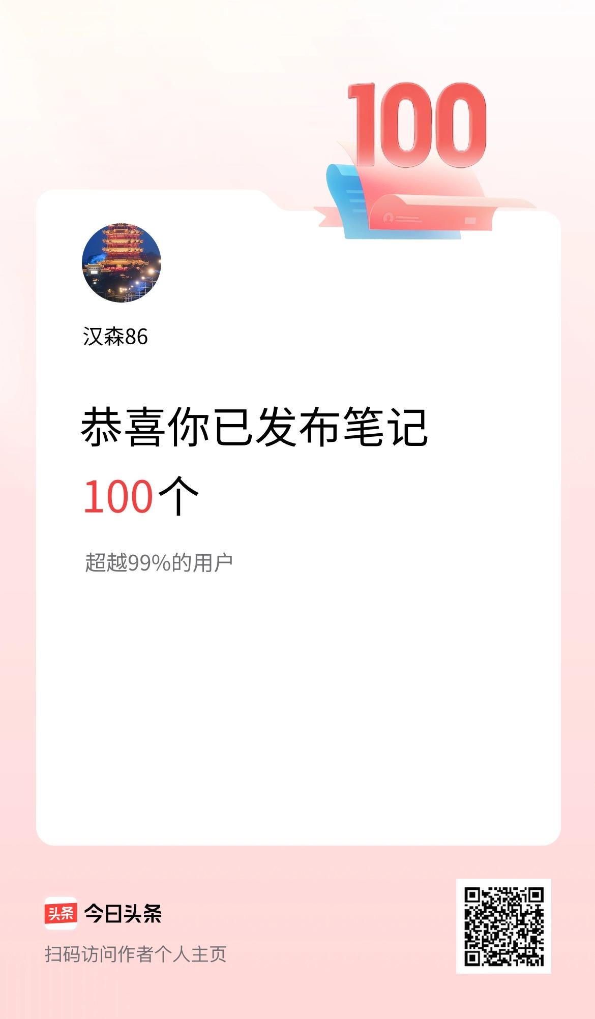 我在头条累计投稿笔记100个