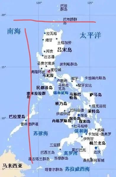 菲律宾的领土范围是东经118度以东，止于北纬20度。

法律依据
1898年《美