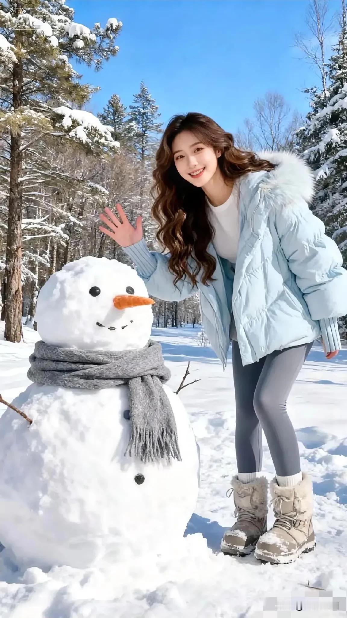 冬日雪景中的可爱雪人，快来一起打卡吧！🌨️🎅🏻