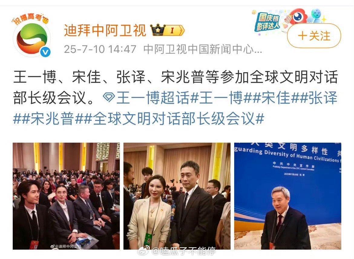 王一博、宋佳、张译、吴京参加全球文明对话部长级会议，好牛的几位[good] ​​