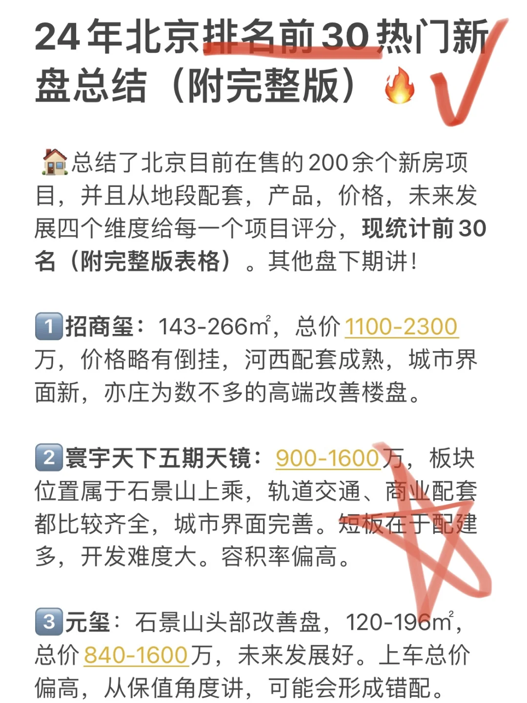 24年北京排名前30热门新盘总结（附完整版）！