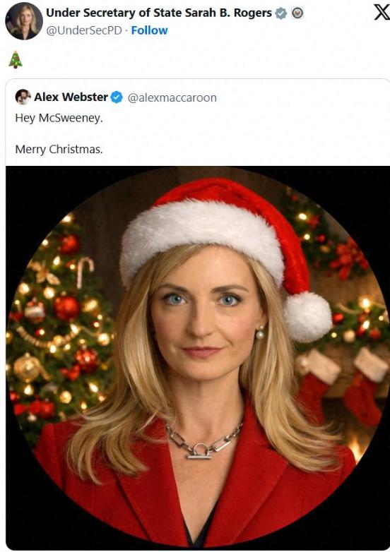 【美对英公民签禁令，美欧言论自由起争端】美国副国务卿罗杰斯在X平台转发强调对“反