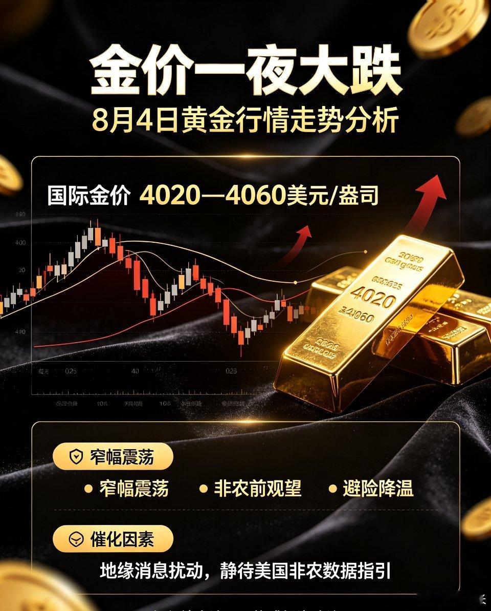 📉金价一夜大跌｜2026年8月4日黄金行情走势分析，最新金价参考地缘消息扰动盘