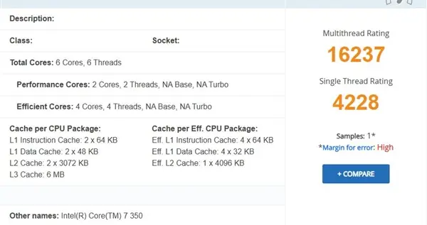 Intel入门CPU发力！酷睿7 350跑分曝光：多核反超苹果A19 Pro 9%