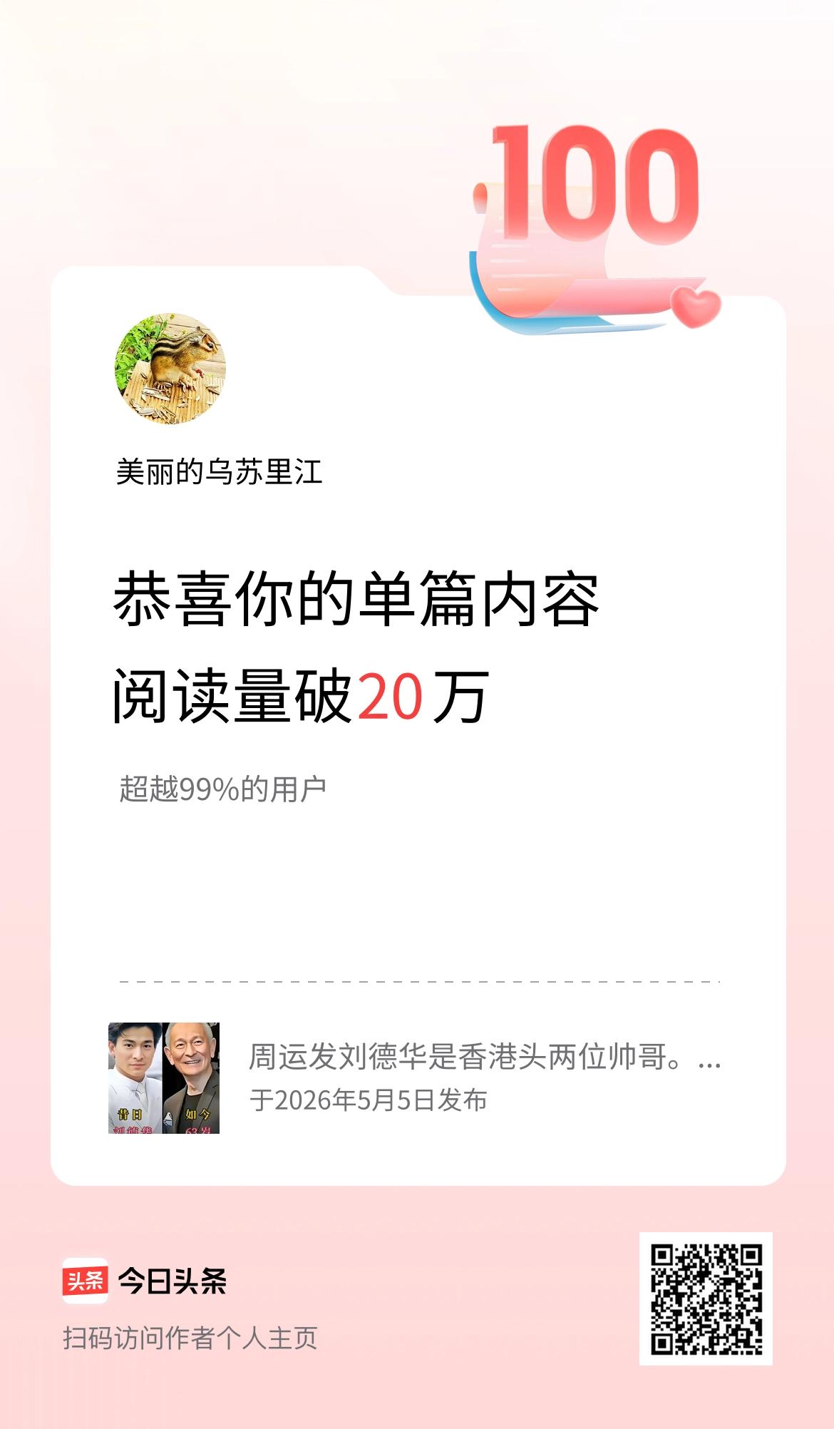 单篇内容获得阅读量破20万啦！