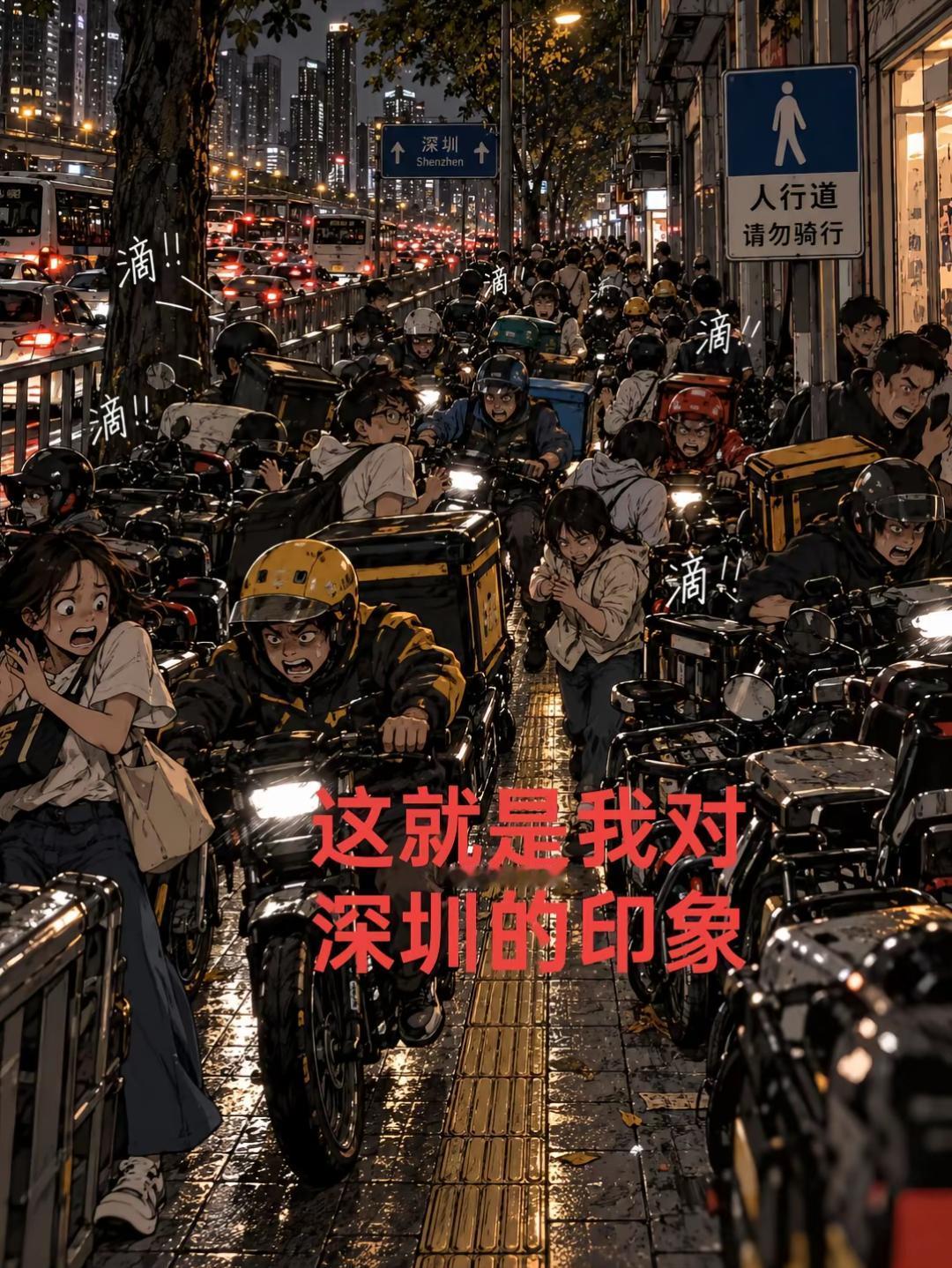 我对深圳的印象除了猪脚饭和小公园多，还有街道都被小电驴占据了，再加上修路太频繁，