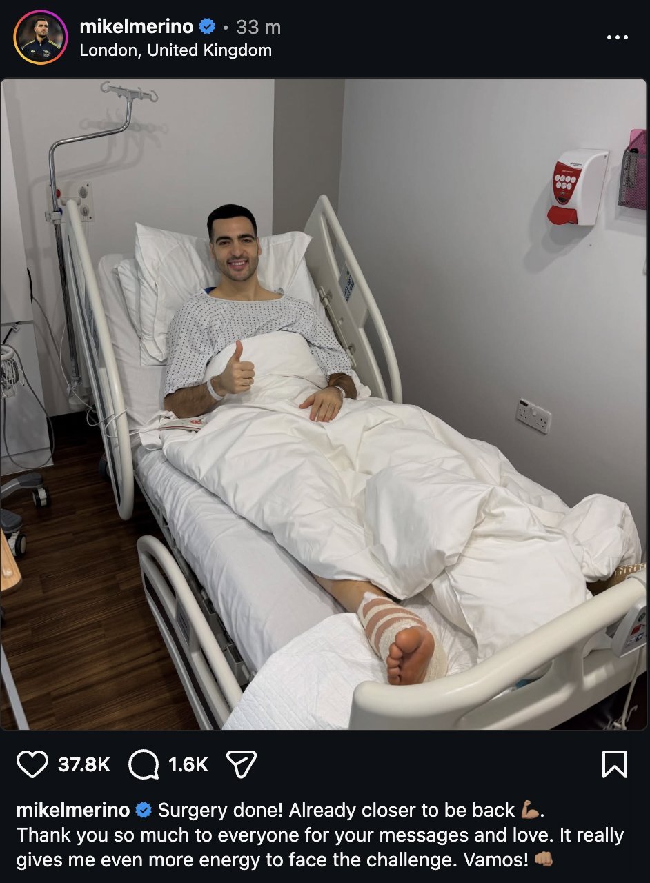 梅里诺手术完成✔枪手动态 英超联赛 阿森纳