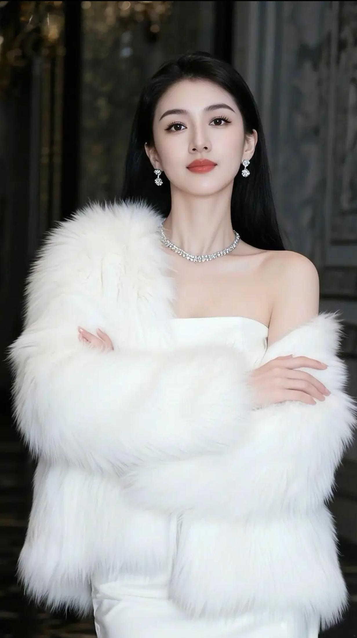 雪衣美人立，玉佩映寒光。