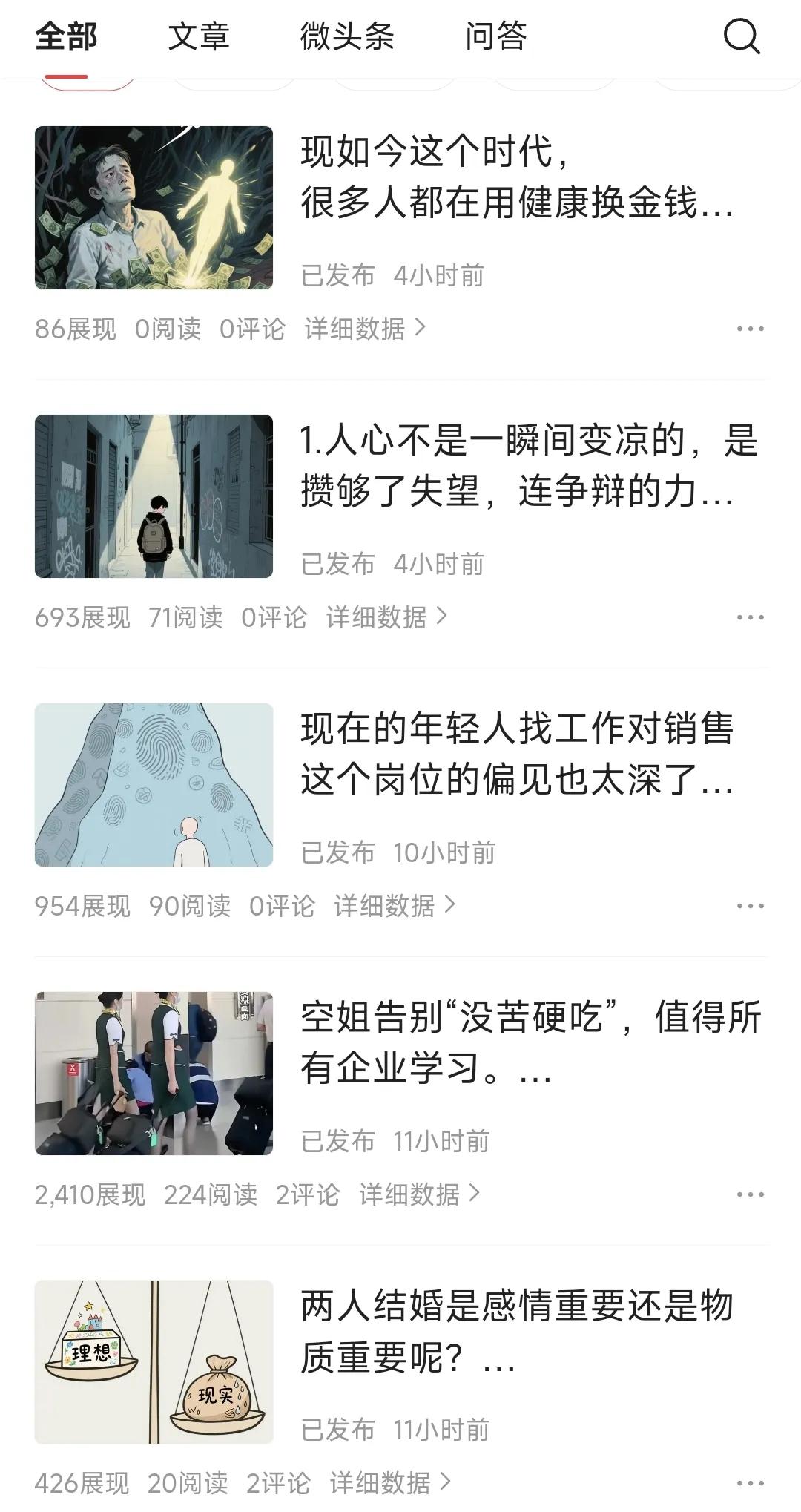 写了十几天微头条，每天都没什么流量。
每天逛头条，看到那些几十万展现，评论和点赞