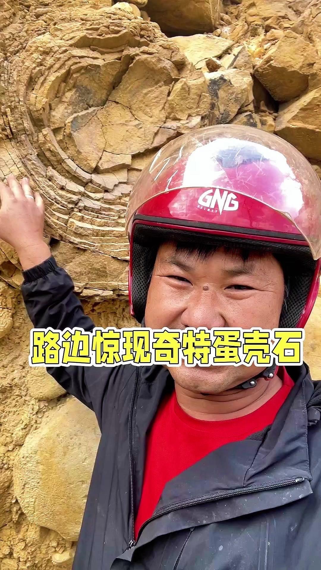 路边惊现“蛋壳石”🧐山里路边捡到个奇特石头，像蛋壳一样一层一层的，壳状结构很特