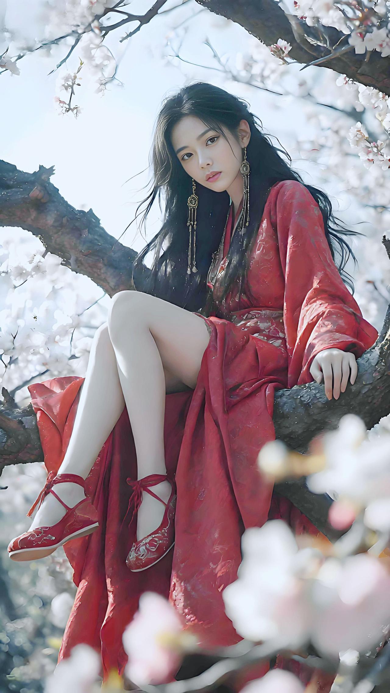 红衣配山花，她是自由的花