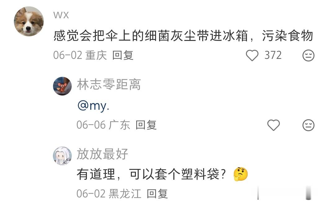 哈哈哈把雨伞放冰箱制造一个空调伞的效果