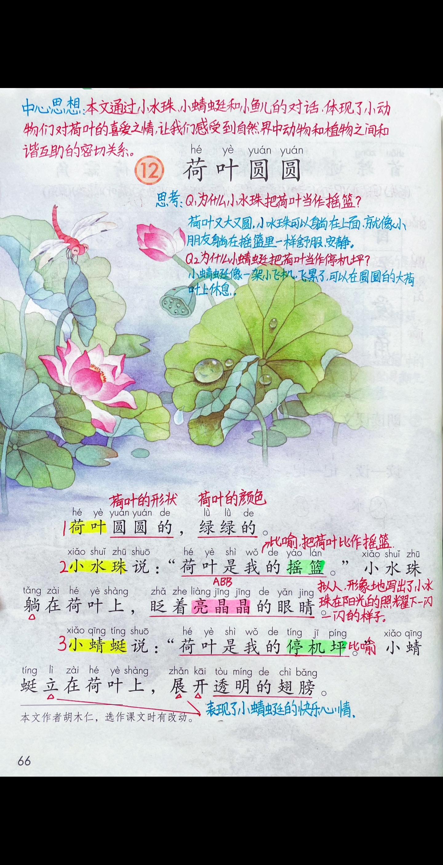 一年级下册语文《荷叶圆圆》知识点笔记，我们这两天在举行运动会，课程会慢一点，你们都学到哪里了？
