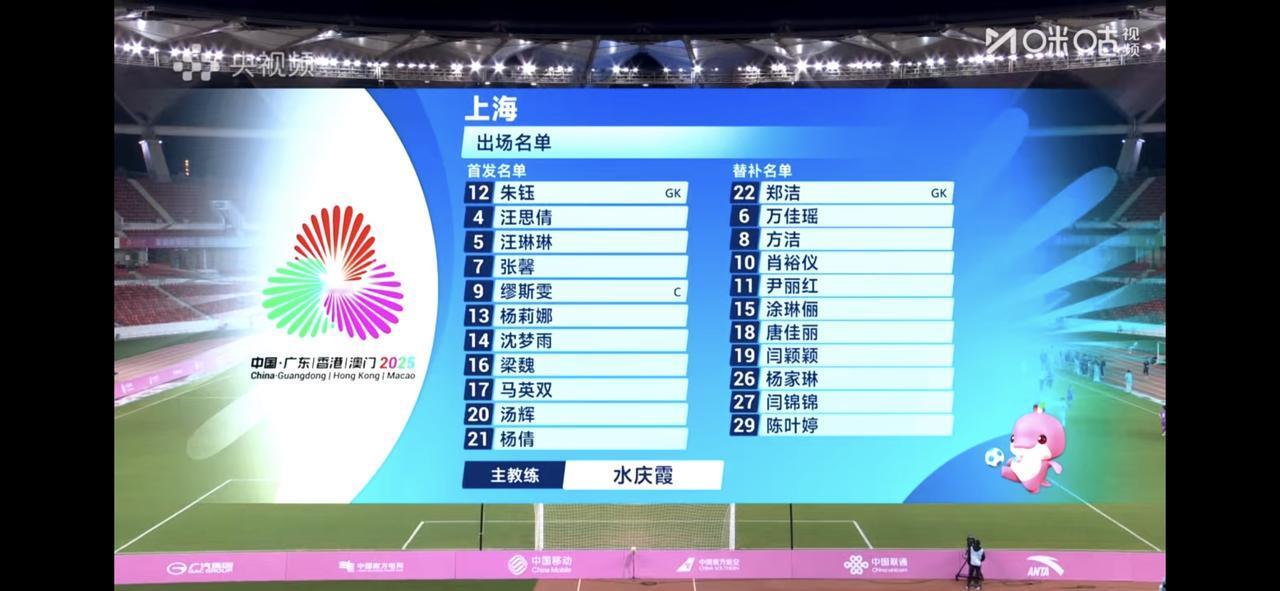 目前全运会女足四场八强战战况👇

开场12分钟，上海女足17号马双英为自己队伍