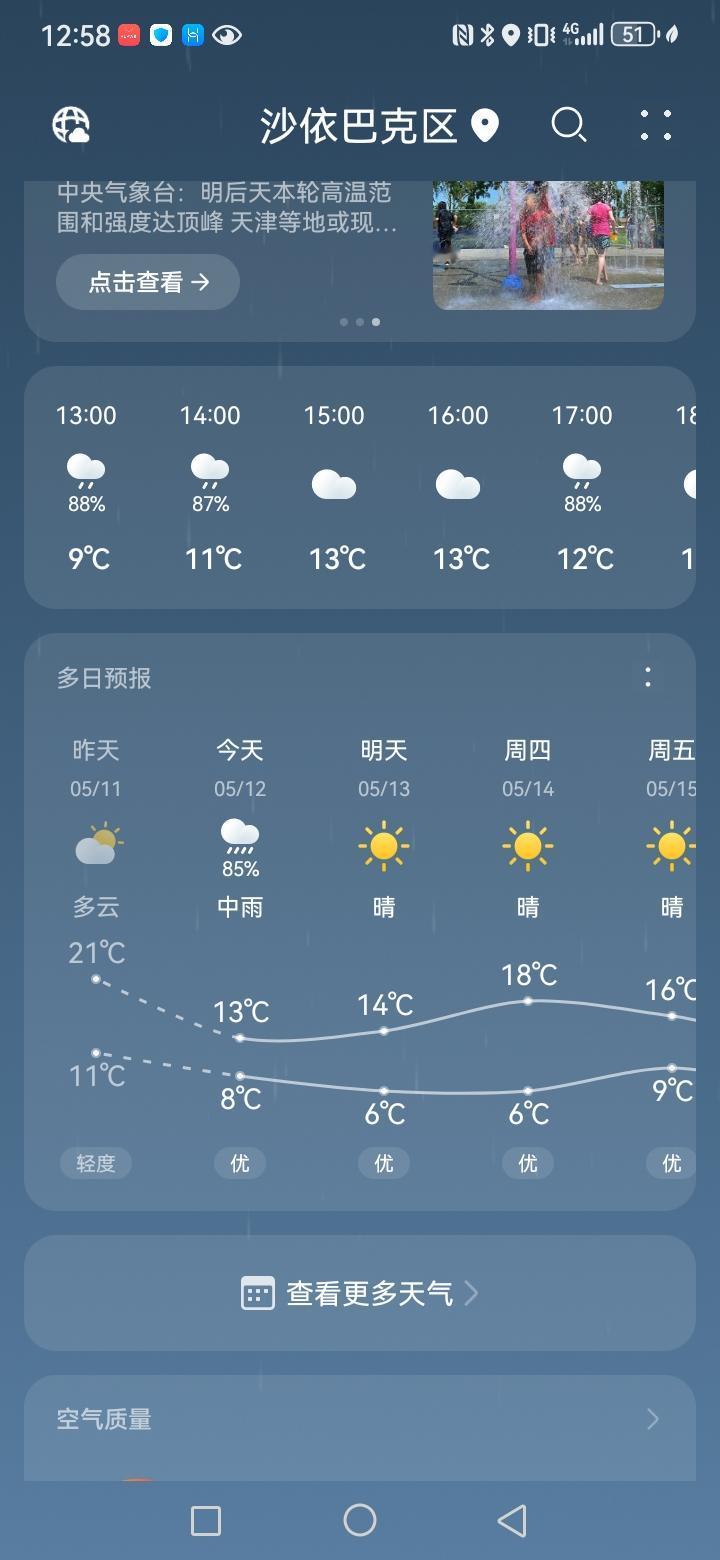 乌鲁木齐的天气啊，前天还30度以上，今天8度13度，这种过山车式的天气，我估计南