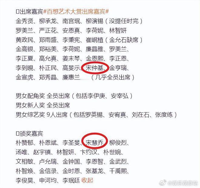 宋仲基宋慧乔将同框出席百想，离婚5年后将首度同台。2024 韩国百想艺术大赏入围