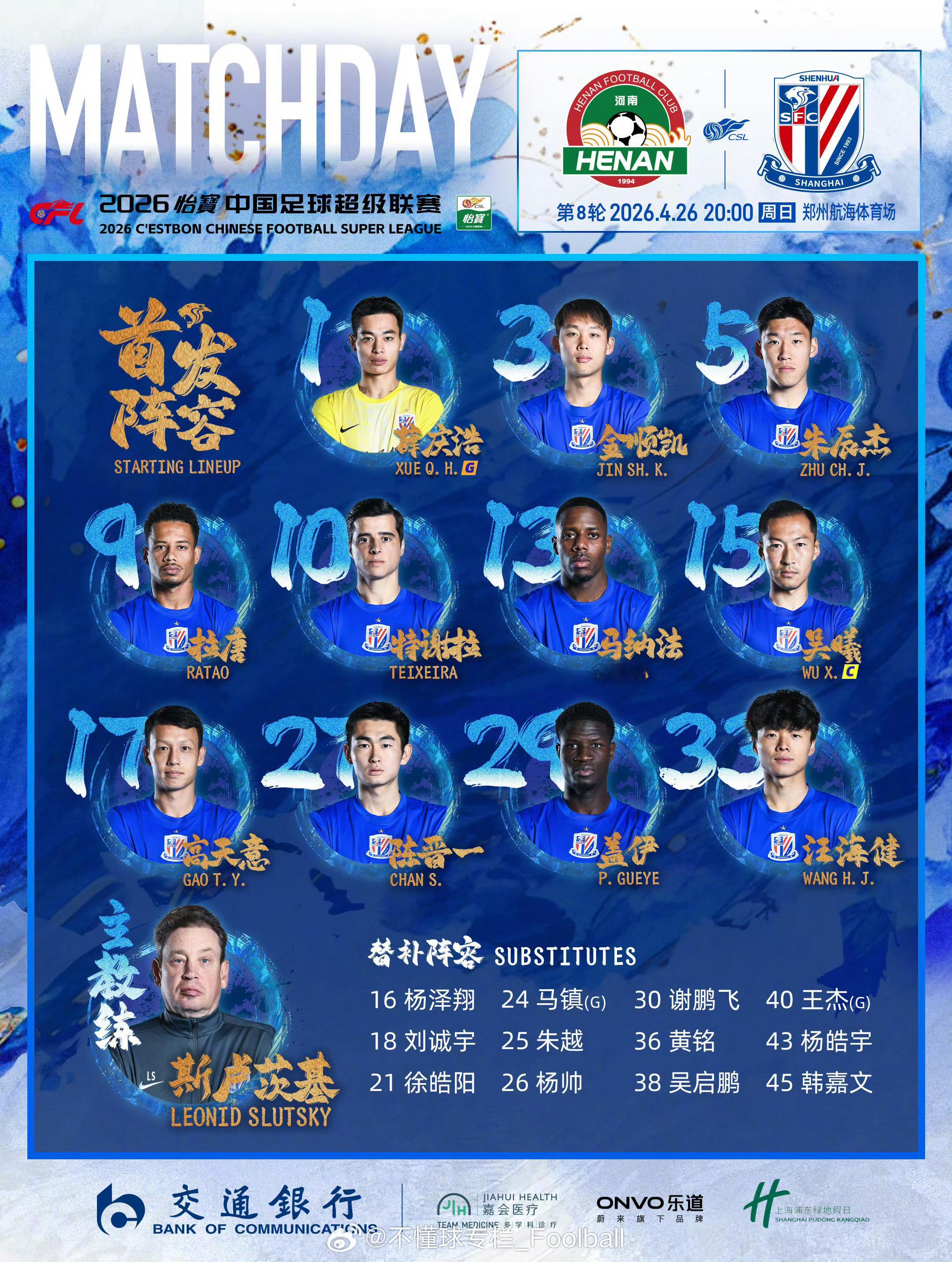 首发没变，不过其实这8天3战里只有朱辰杰、金顺凯、汪海健三个人没轮换休息过🤔上