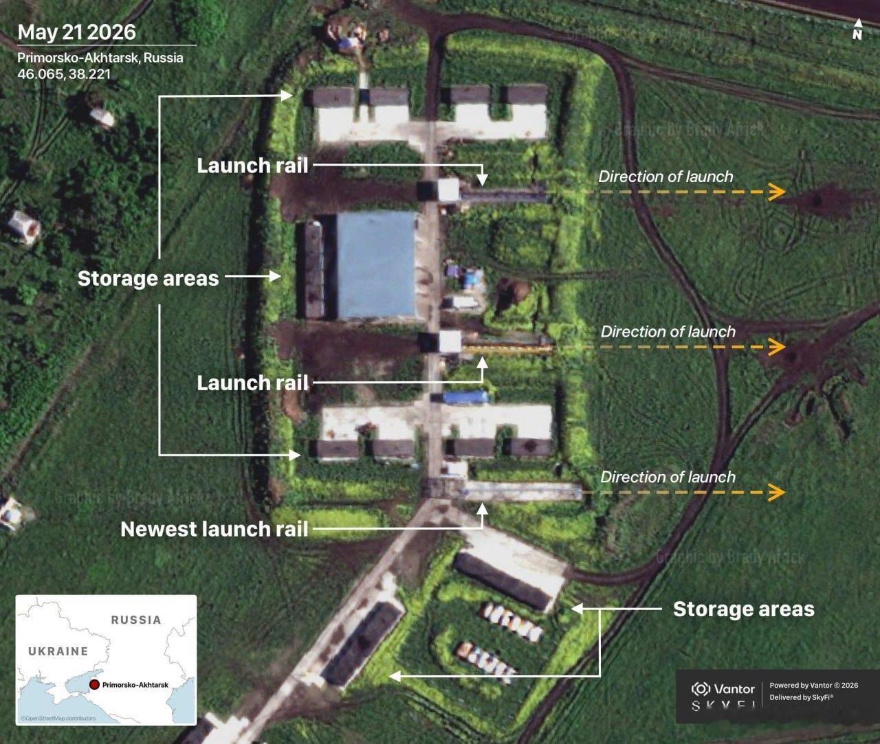 俄罗斯普里莫尔斯科-阿赫塔尔斯克空军基地似乎正在扩建无人机发射平台，以适配新型天