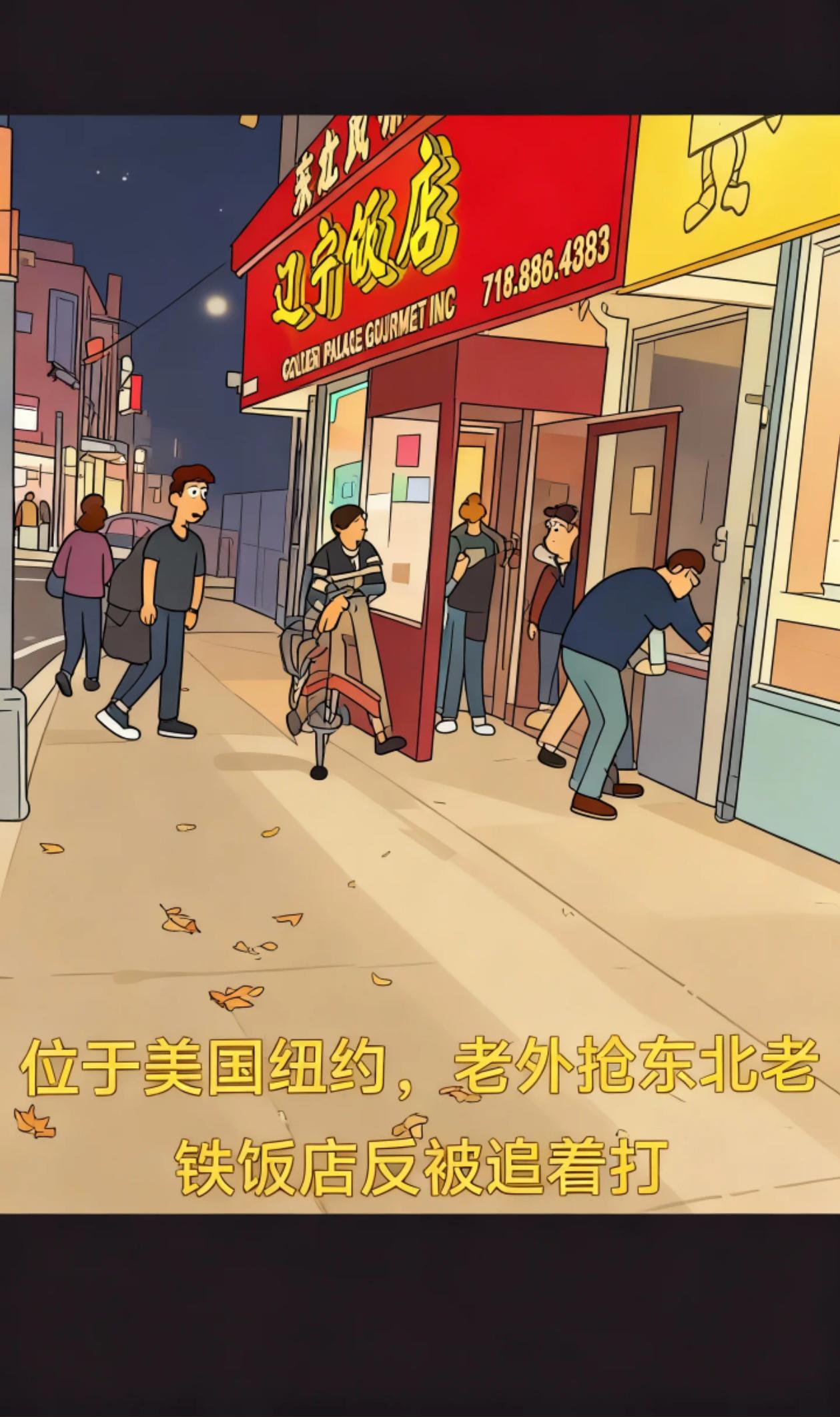 纽约两男子抢劫辽宁饭店，被老板和店员暴打，围观
人群大喊" Chinese Ku