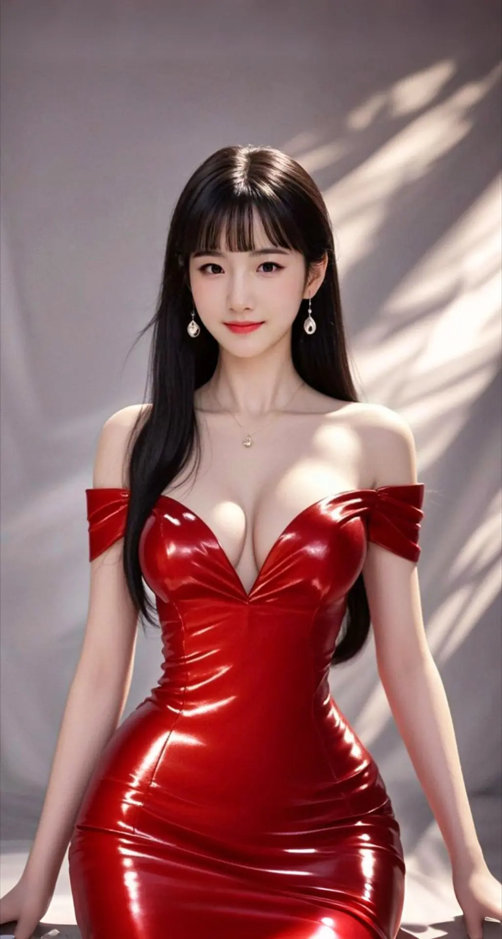 AI扩图 AI红裙风姿