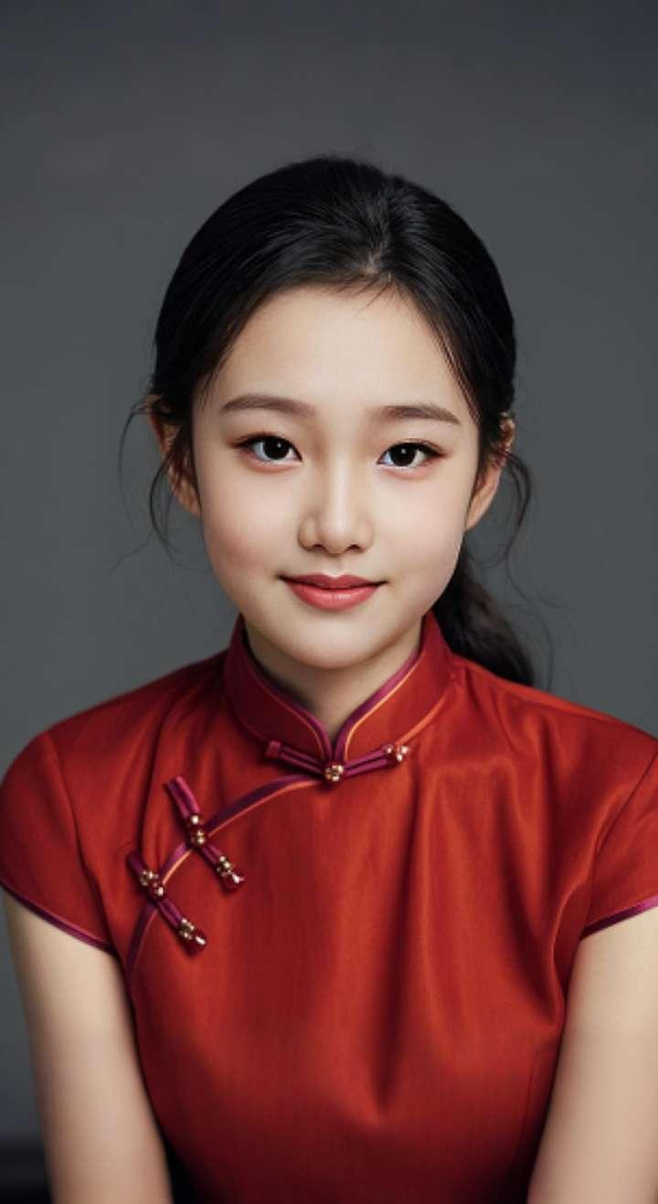 AI扩图 AI红裙浅笑