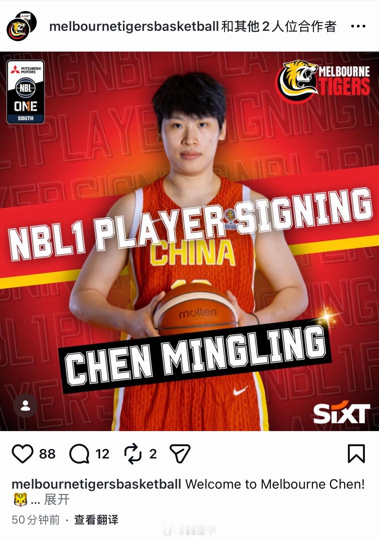 恭喜陈明伶签约NBL1的墨尔本老虎女篮！陈明伶陈明伶加盟墨尔本老虎女篮广东女篮