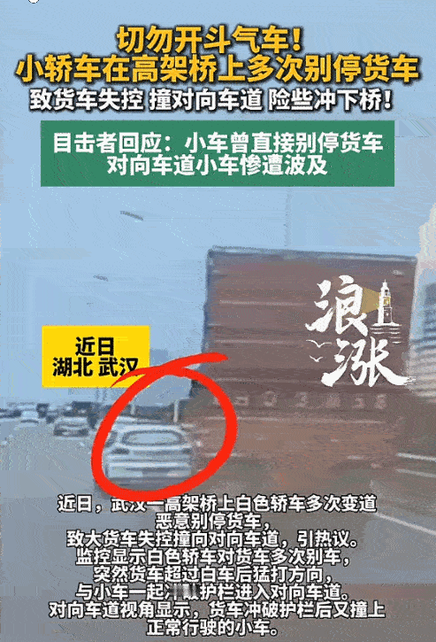 这种人必须严惩！湖北武汉一高架桥，一辆白色轿车不停围堵大货车，当忍耐到达极限，大