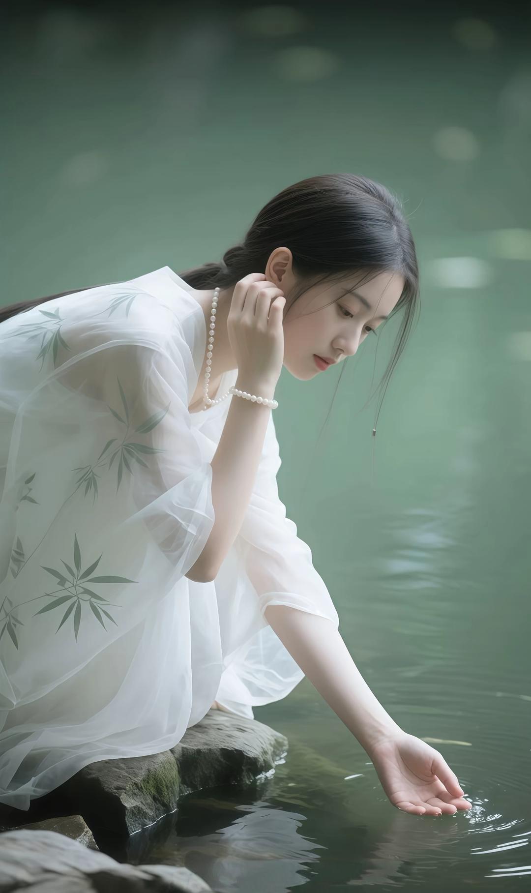 沉静如水，白衣飘飘，与世无争的仙子。