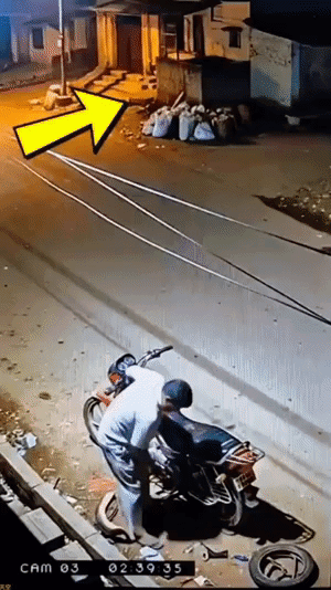 印度🇮🇳一名男子深夜的街头修理摩托车的时候，突然遭遇了一头正在夜晚觅食的母狮