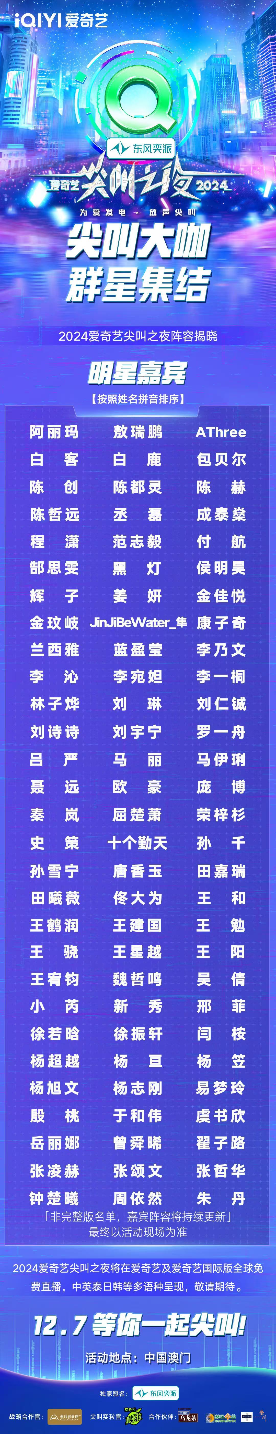 🥝 爱奇艺尖叫之夜阵容名单首发  你最期待谁[来]白鹿、陈都灵、陈哲远、丞磊、