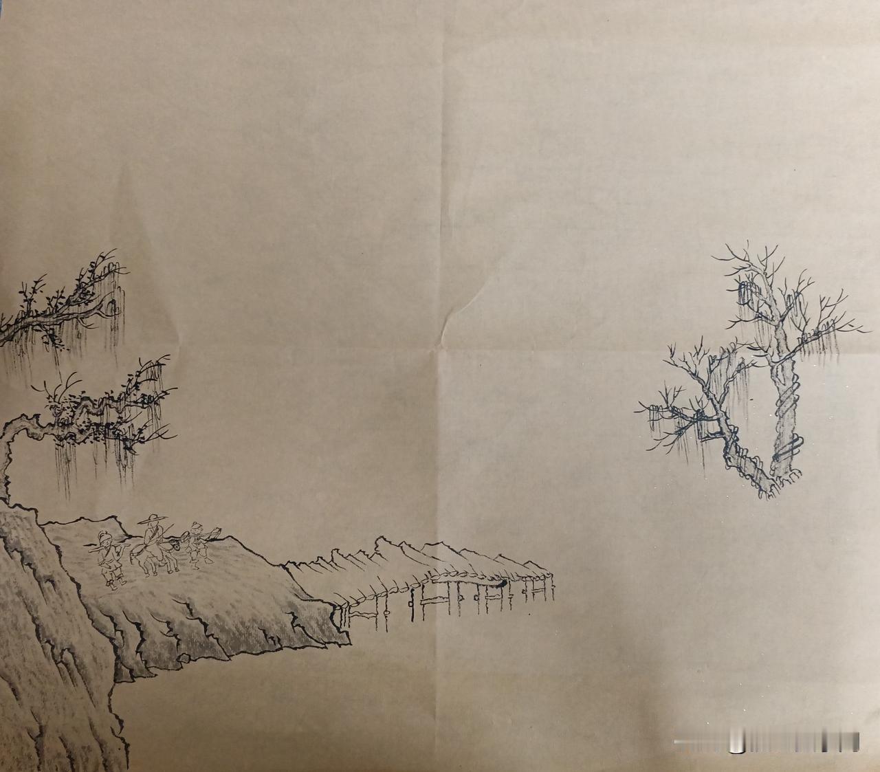 开启三尺国画《晴峦萧寺图》的绘制，今天完成一点点墨稿。