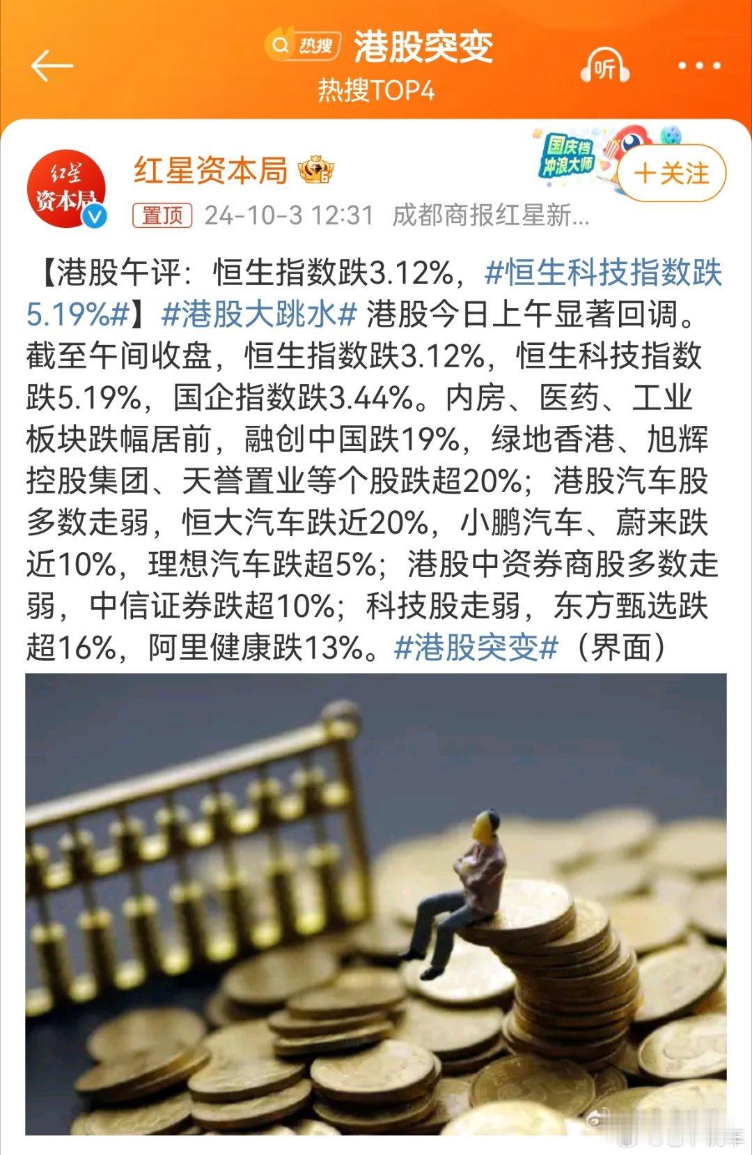 #港股大跳水##恒生科技指数跌5.19%##港股大跳水#会不会让内地股民三观突变