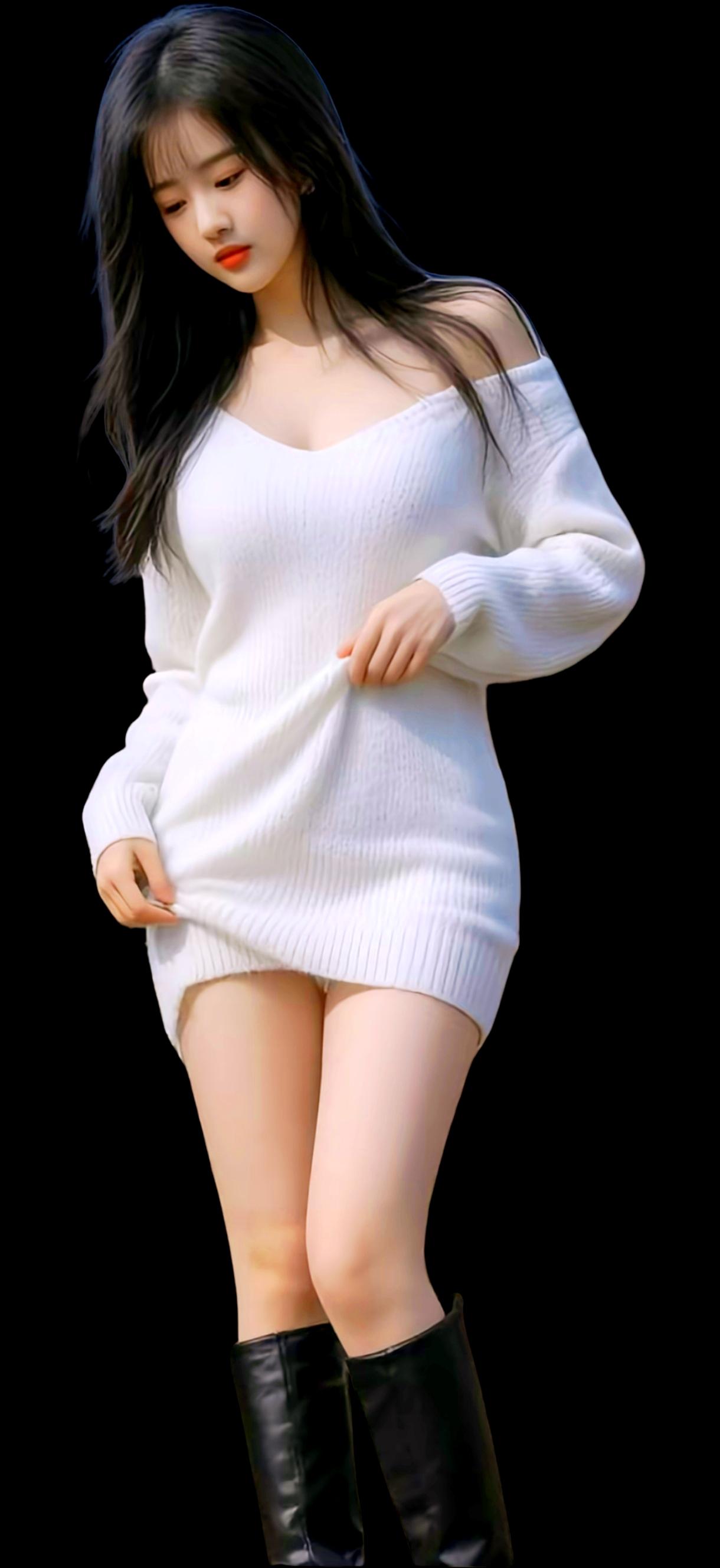 温柔甜美的白色毛衣，搭配黑色长靴，尽显冬日时尚感！🌟👗👢气质女人，到底是什