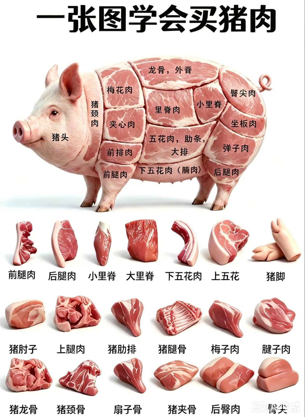 原来买猪肉也有这么多讲究，
平常去买的可能也就是五花肉居多，
里脊肉都被很多腌制