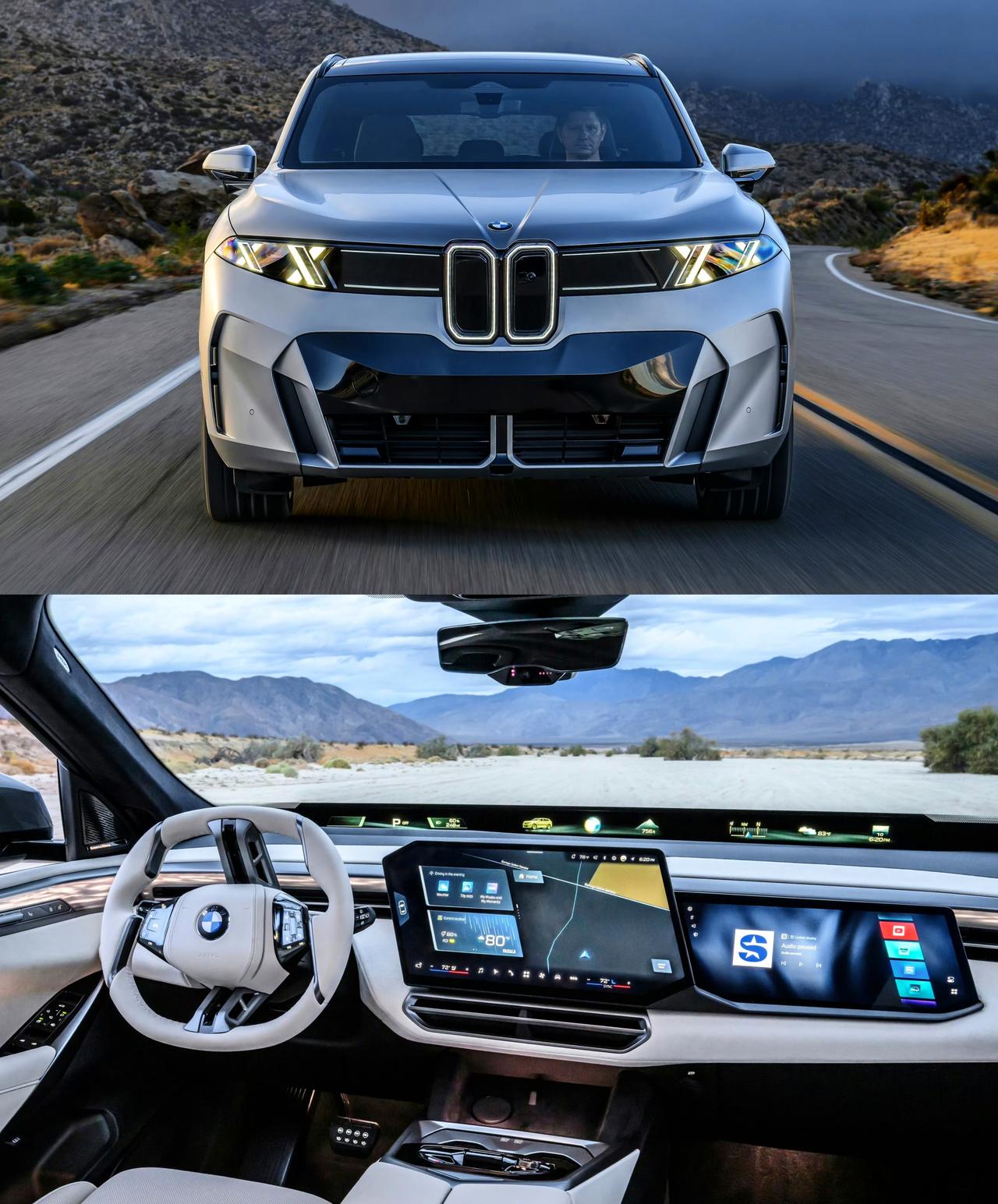 G65新一代宝马X5，图中这台iX5纯电版。
磨砂空间银车漆搭配幻光白内饰、白色