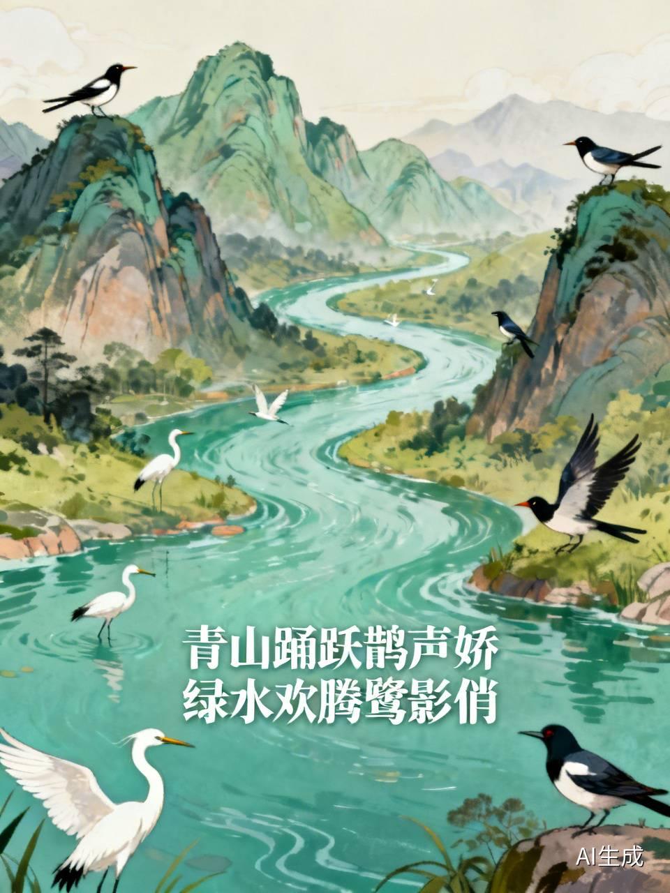 看到“绿水欢腾鹭影俏”这个上联，瞬间就来了兴致。绿水欢腾，描绘出灵动的画面，鹭影