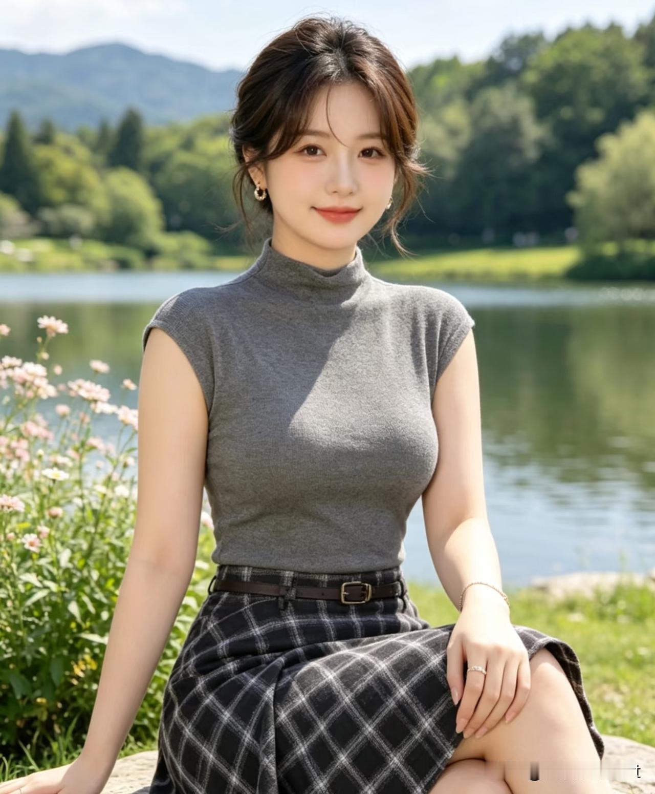 西江月·晴湖小坐
 
晴日湖光如镜，
柔风轻拂眉弯。
山花无意映衣闲，
浅笑盈盈