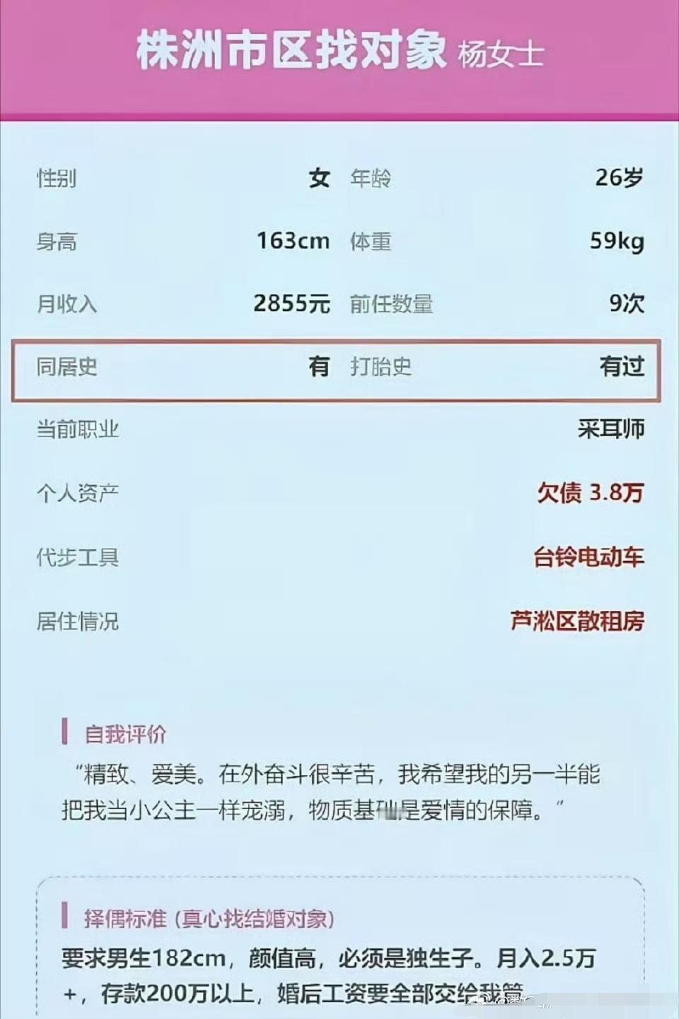 这是非常诚实的女孩子，找对象时，明明白白说清楚自己过往历史。 ​​​